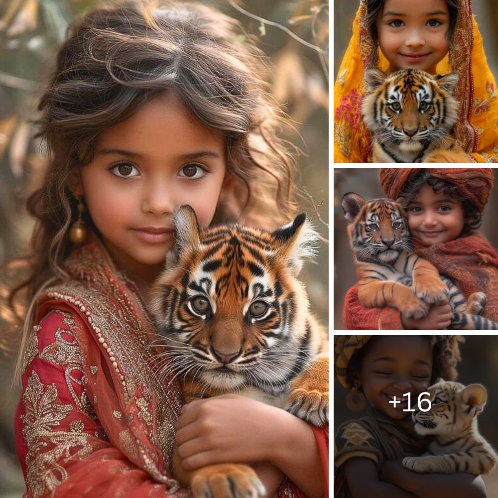 Enchanted Moments: A Girl and Her Tiger Cub in a Dreamlike Setting
